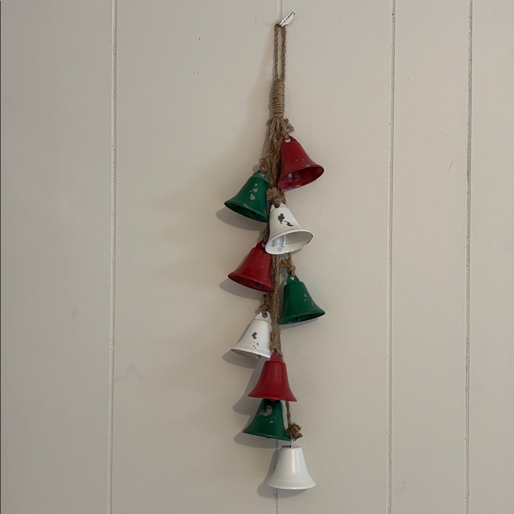 2 for $30 Hanging Rustic Metal Bells – 25” Christmas Decor – Red Green White NEW